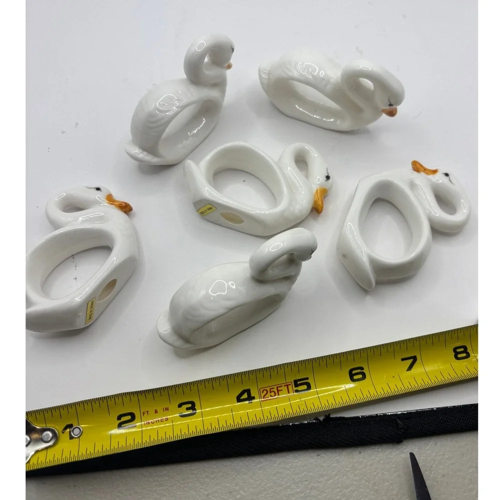 Vintage Ceramic Swan Napkin Rings Set of 6 White Porcelain Goose Cottagecore